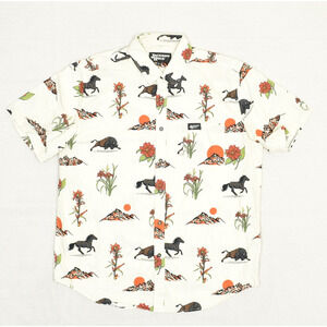 Jackson Hole Men's Button Down Shirt Horse Buffalo Cotton Multicolor Size L